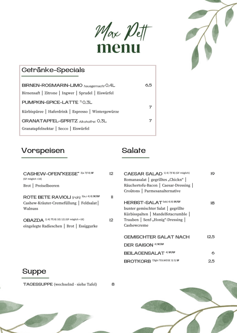 Speisekarte Max Pett 1